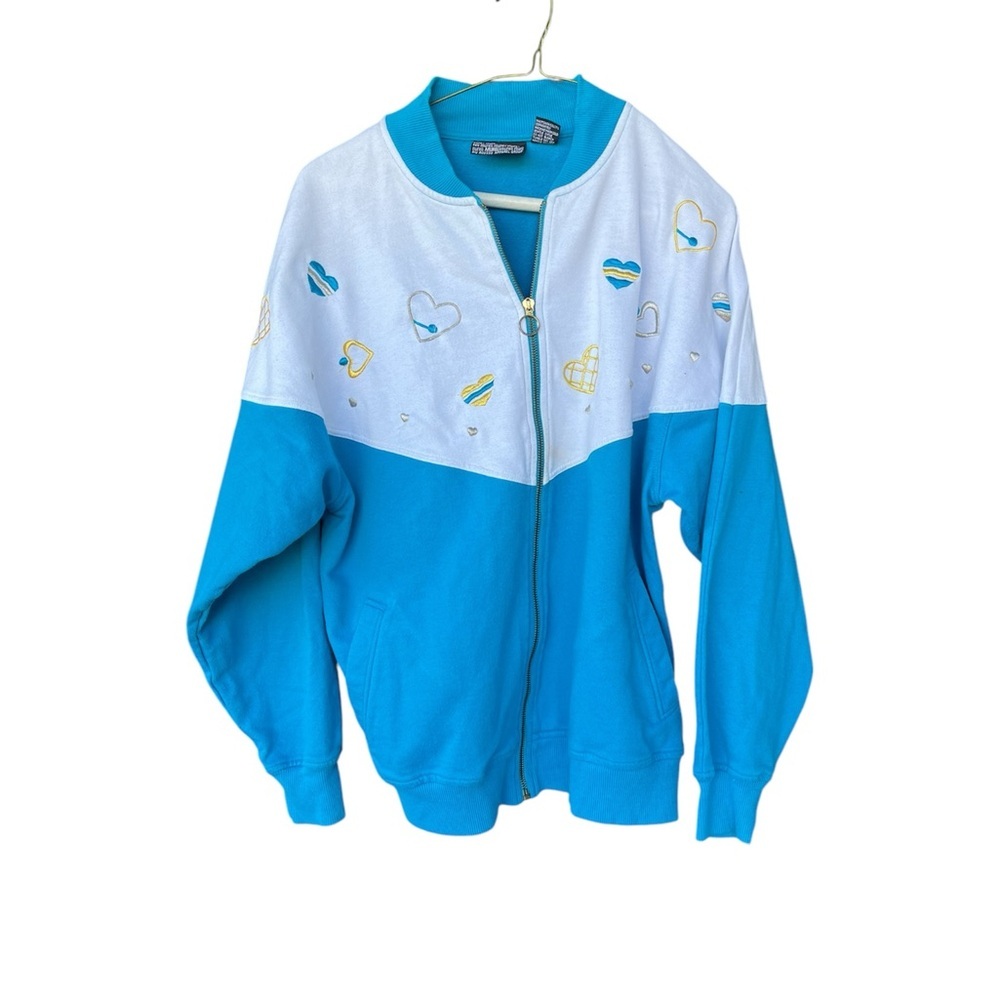 Blue and white vintage heart zip up jacket jacket